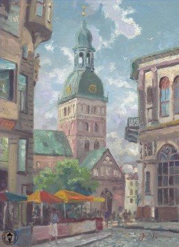 kinkade Painting - The Dome Cathedral Riga Latvia Thomas Kinkade